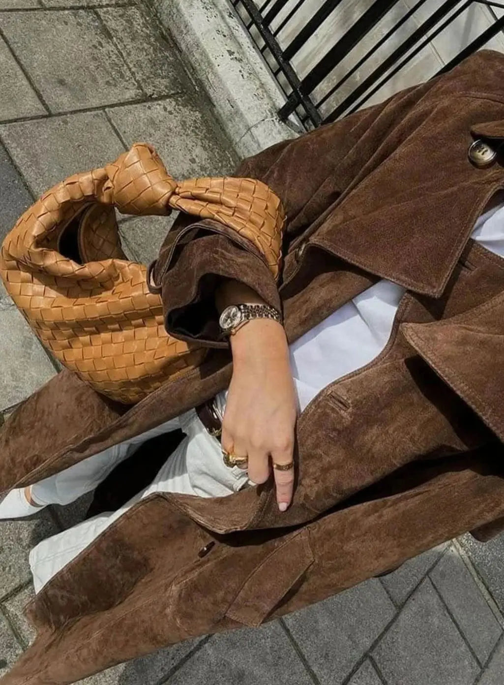 Women's Suede Belted Lapel Maxi Trench Coat