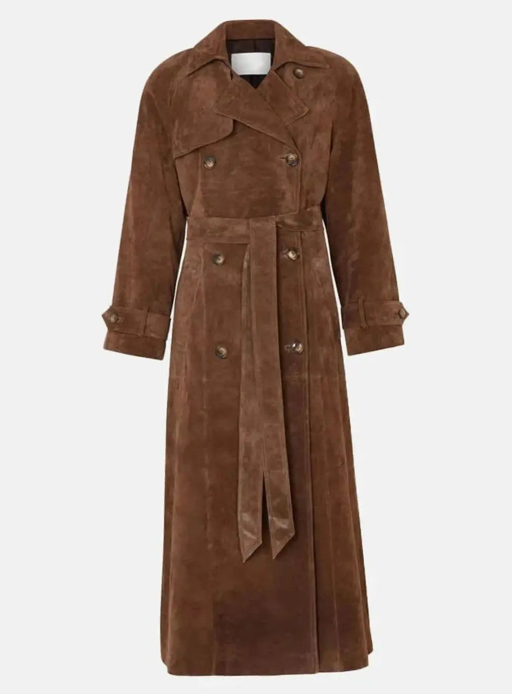 Women's Suede Belted Lapel Maxi Trench Coat