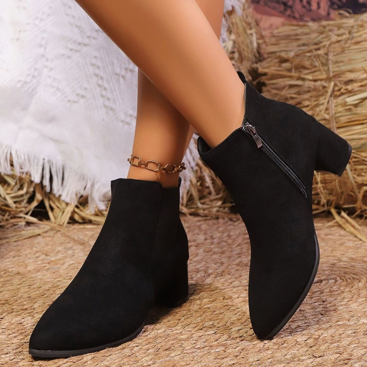 Women's Suede Block-Heel Side-Zip Ankle Boots