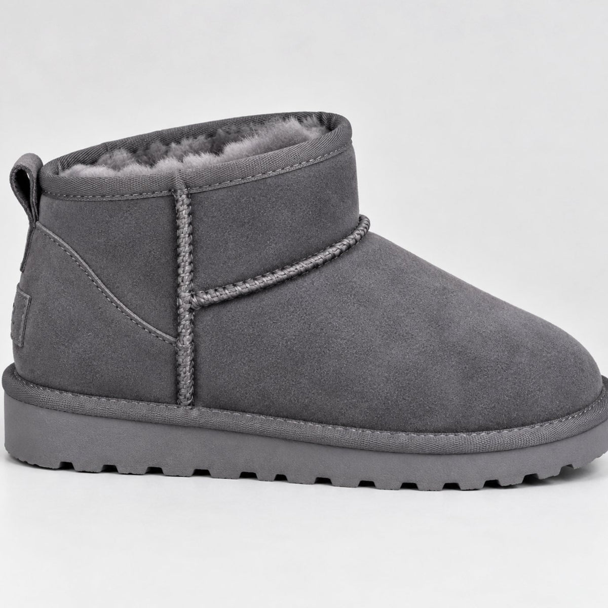 Women's Suede Faux-Fur Lined Grip-Sole Ankle Boots - Grey