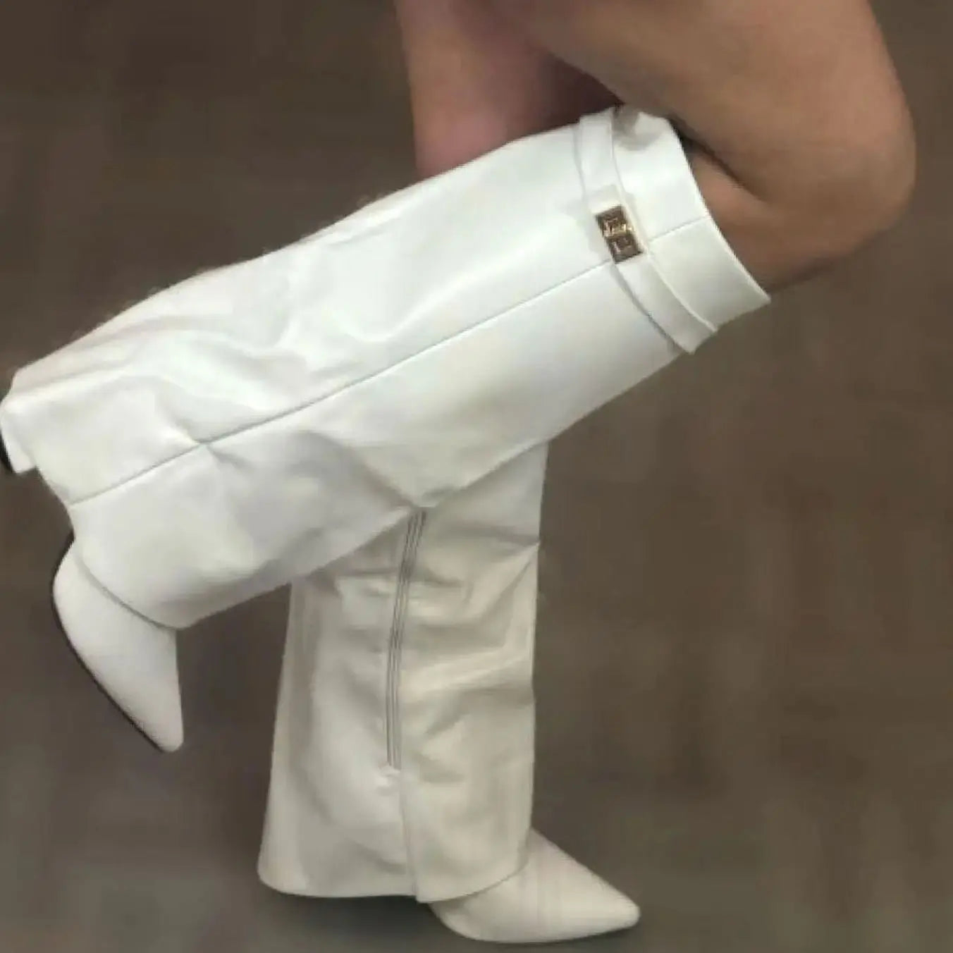 Women's Suede Knee-High Buckle Thigh-High Boots - White
