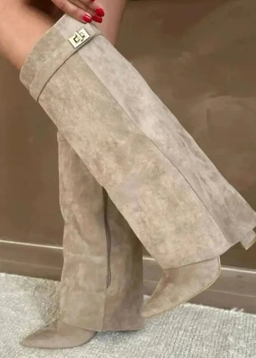 Women's Suede Knee-High Buckle Thigh-High Boots