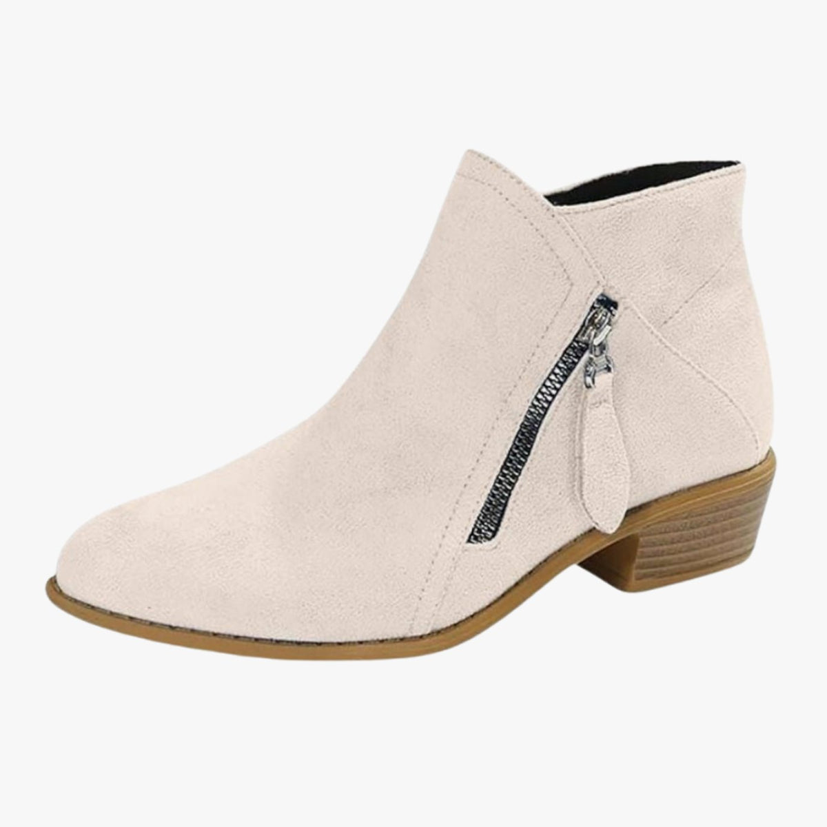 Women's Suede-Look Block-Heel Tassel Zip Ankle Boots - Beige