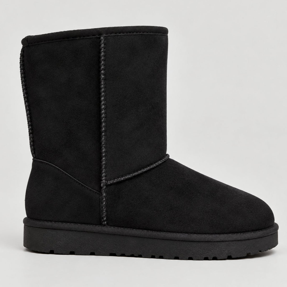 Women's Suede-Look Warm-Lined Short Winter Snow Boots - Black