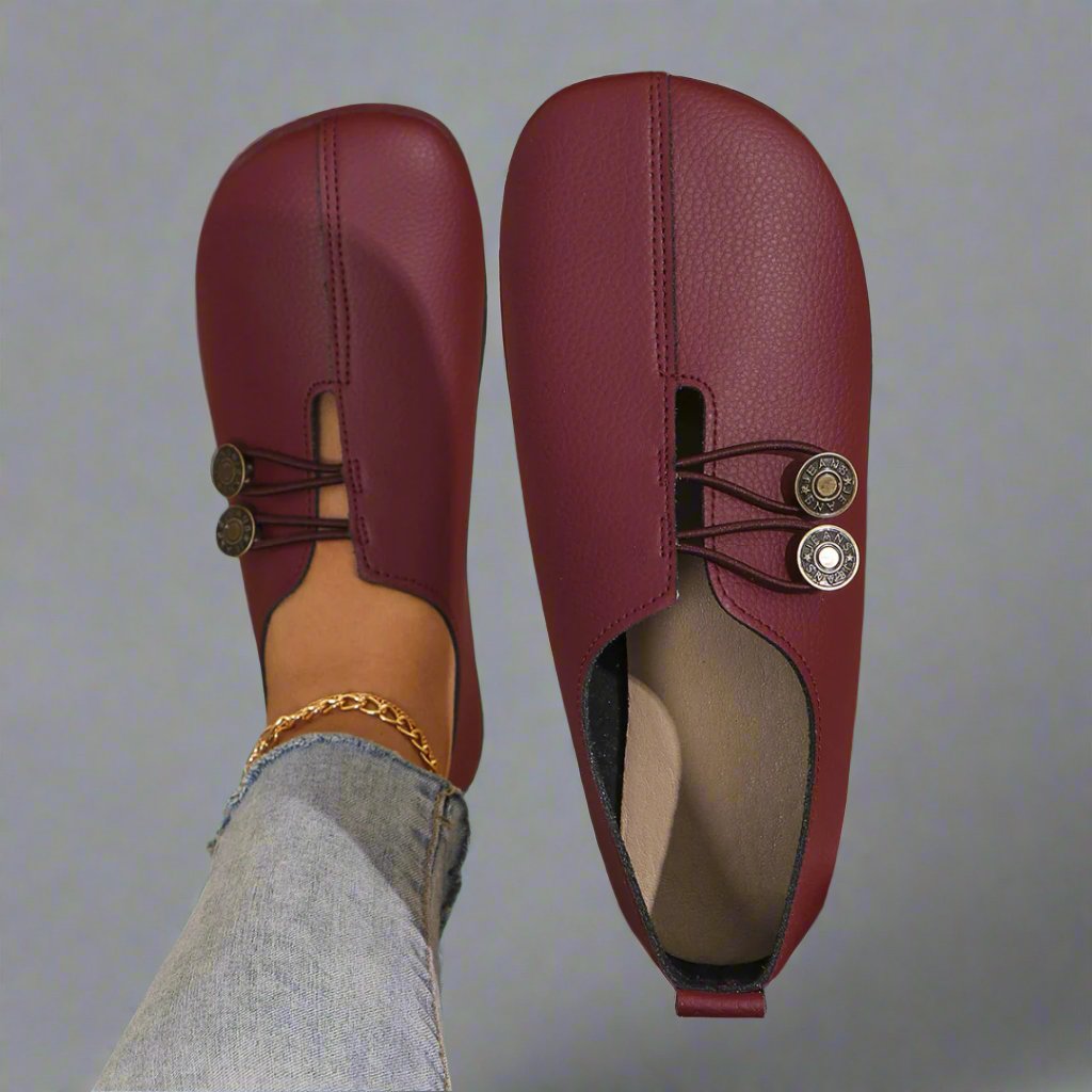 Women's Suede Moccasins Metal Button Detail - Red