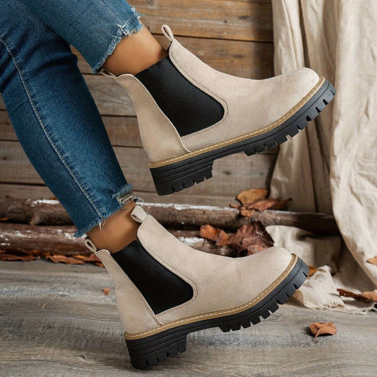 Women's Suede Platform Chelsea Ankle Boots Slip-On