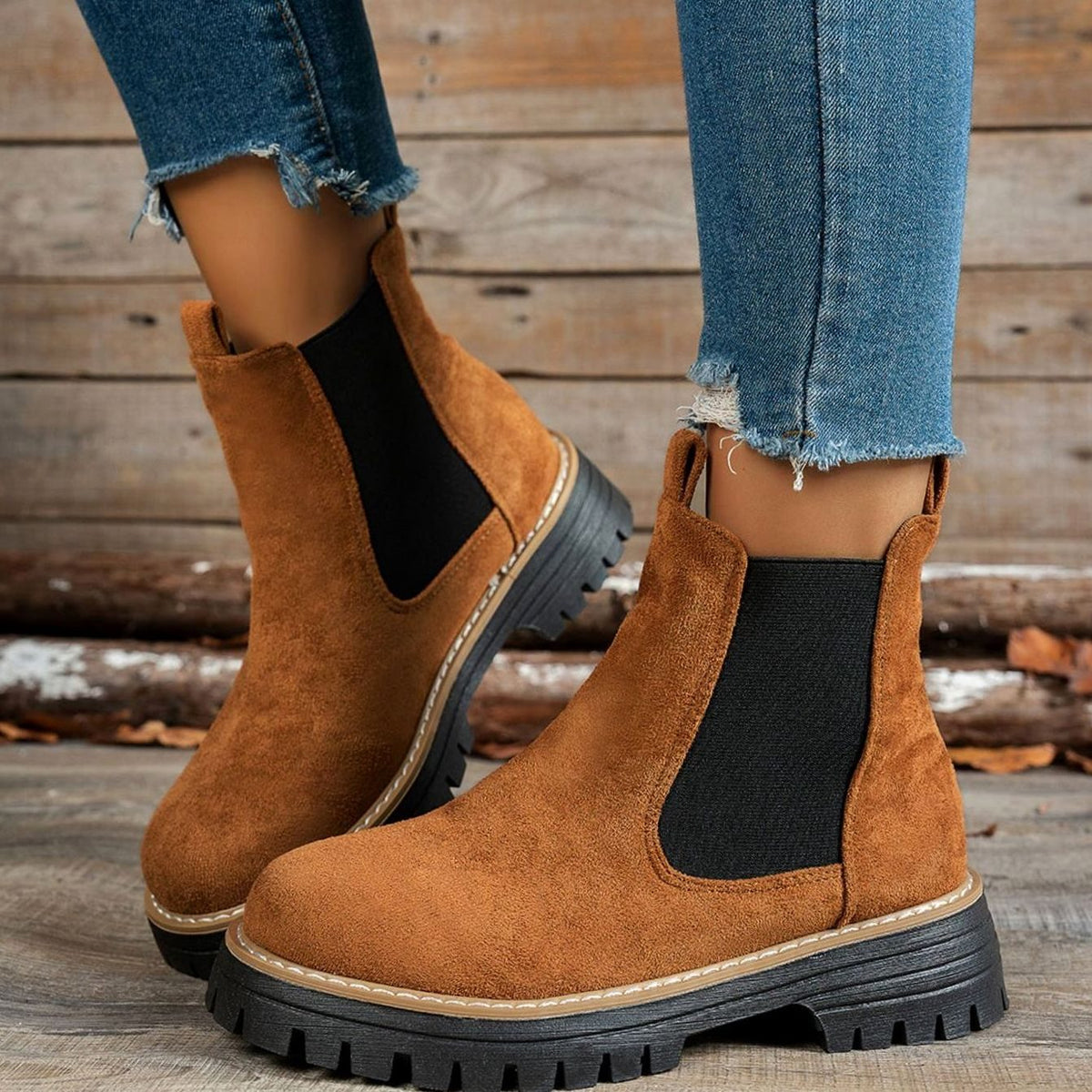 Women's Suede Platform Chelsea Ankle Boots Slip-On