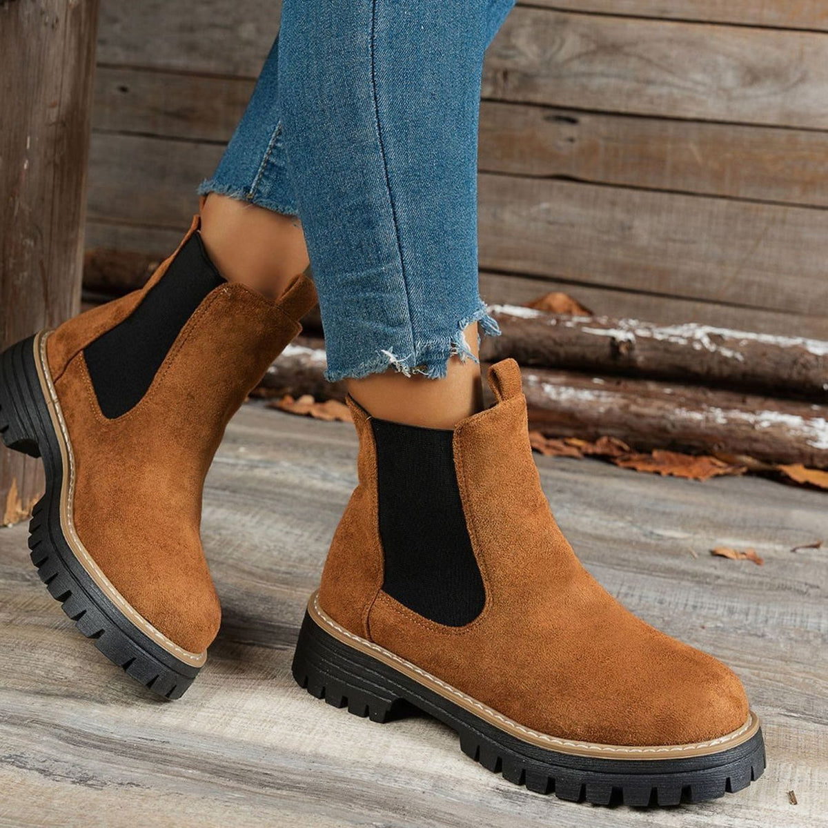 Women's Suede Platform Chelsea Ankle Boots Slip-On