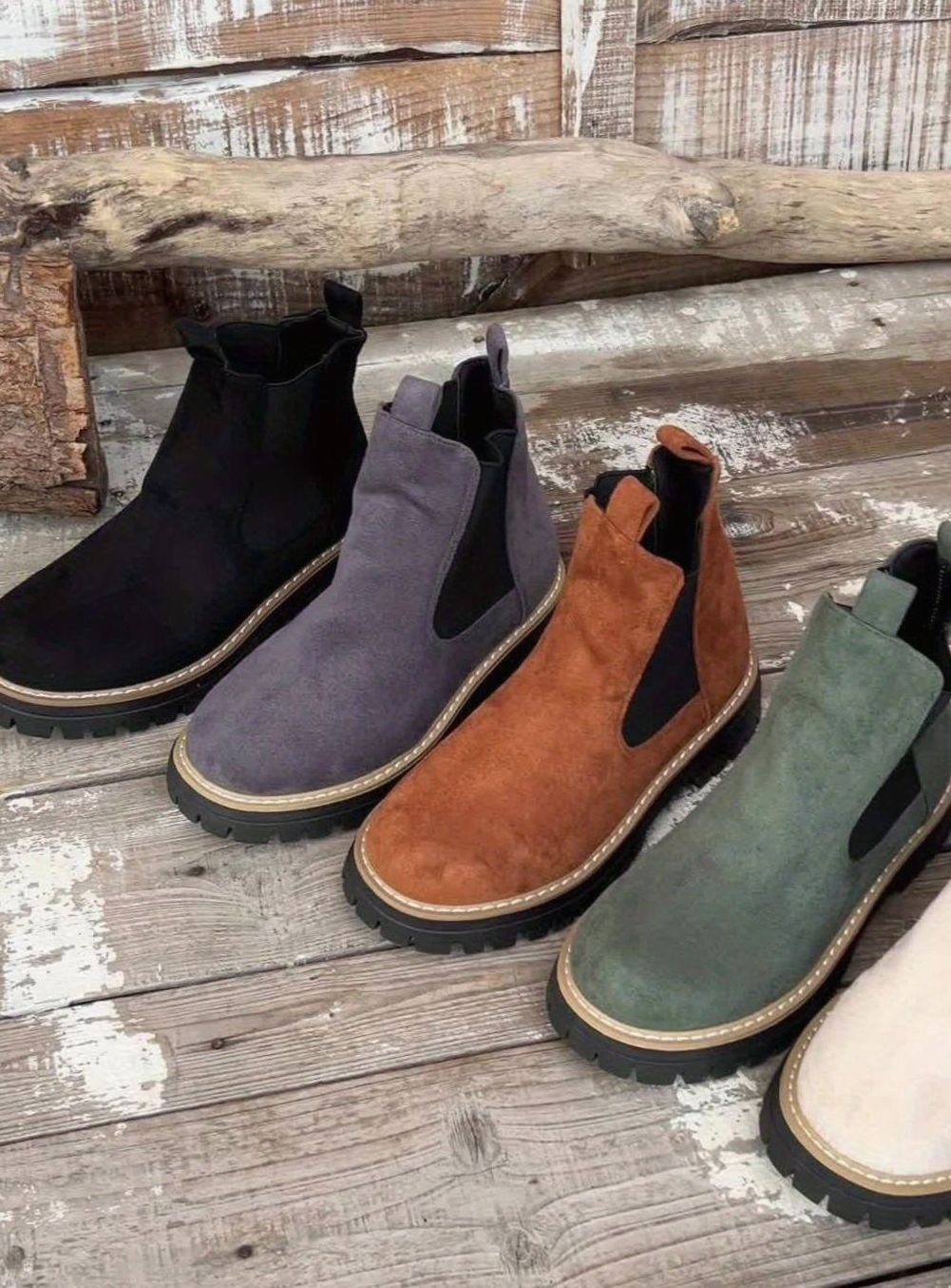 Women's Suede Platform Chelsea Ankle Boots Slip-On