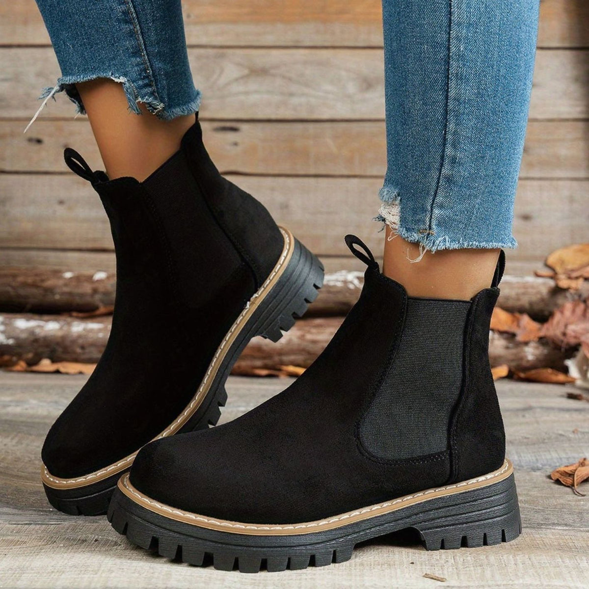 Women's Suede Platform Chelsea Ankle Boots Slip-On