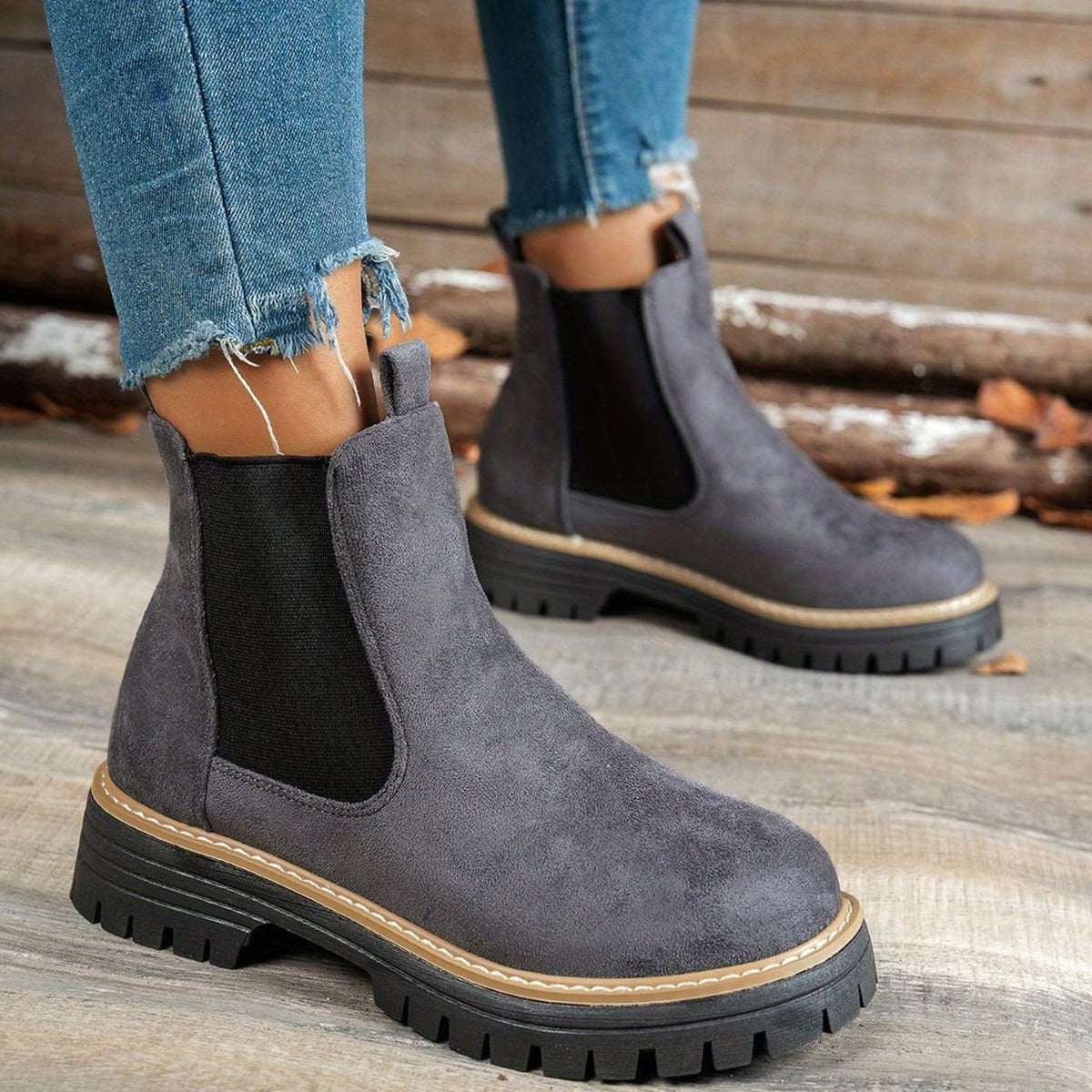 Women's Suede Platform Chelsea Ankle Boots Slip-On