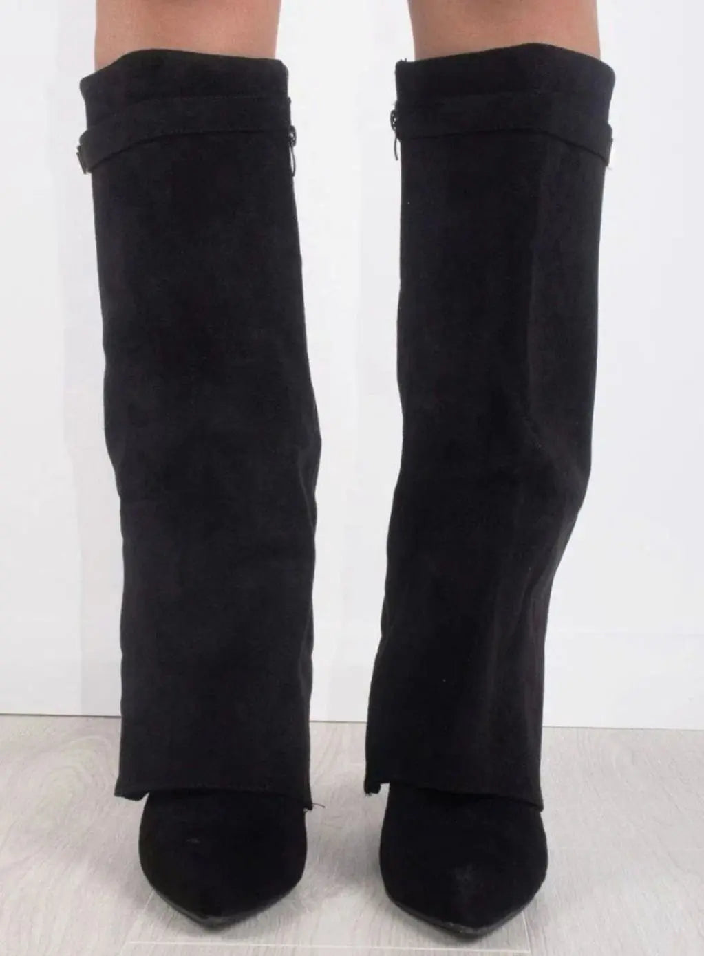 Women's Suede Thigh-High Boots Gold Buckle Pointed Toe