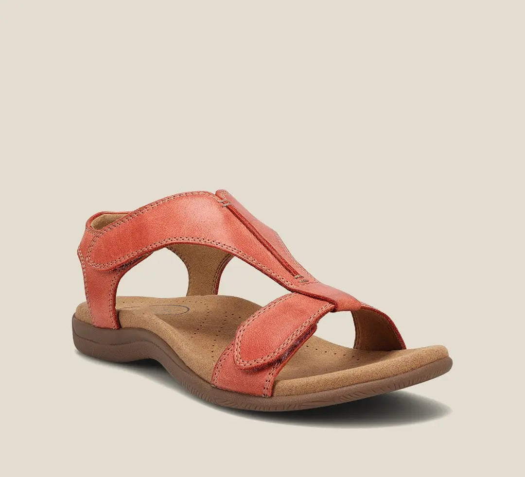 Women's T-Strap Sandals Orthopedic Vegan Leather Comfort - Orange