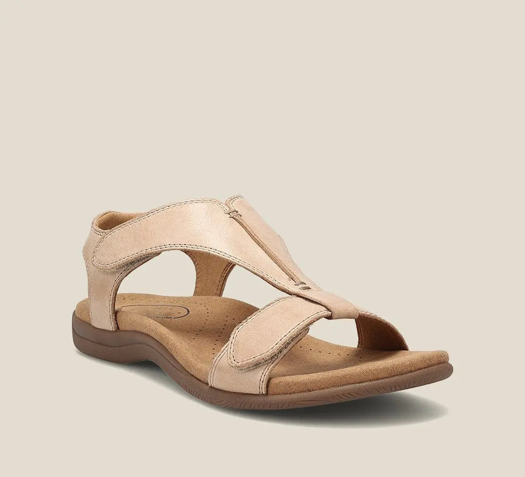 Women's T-Strap Sandals Orthopedic Vegan Leather Comfort - Beige