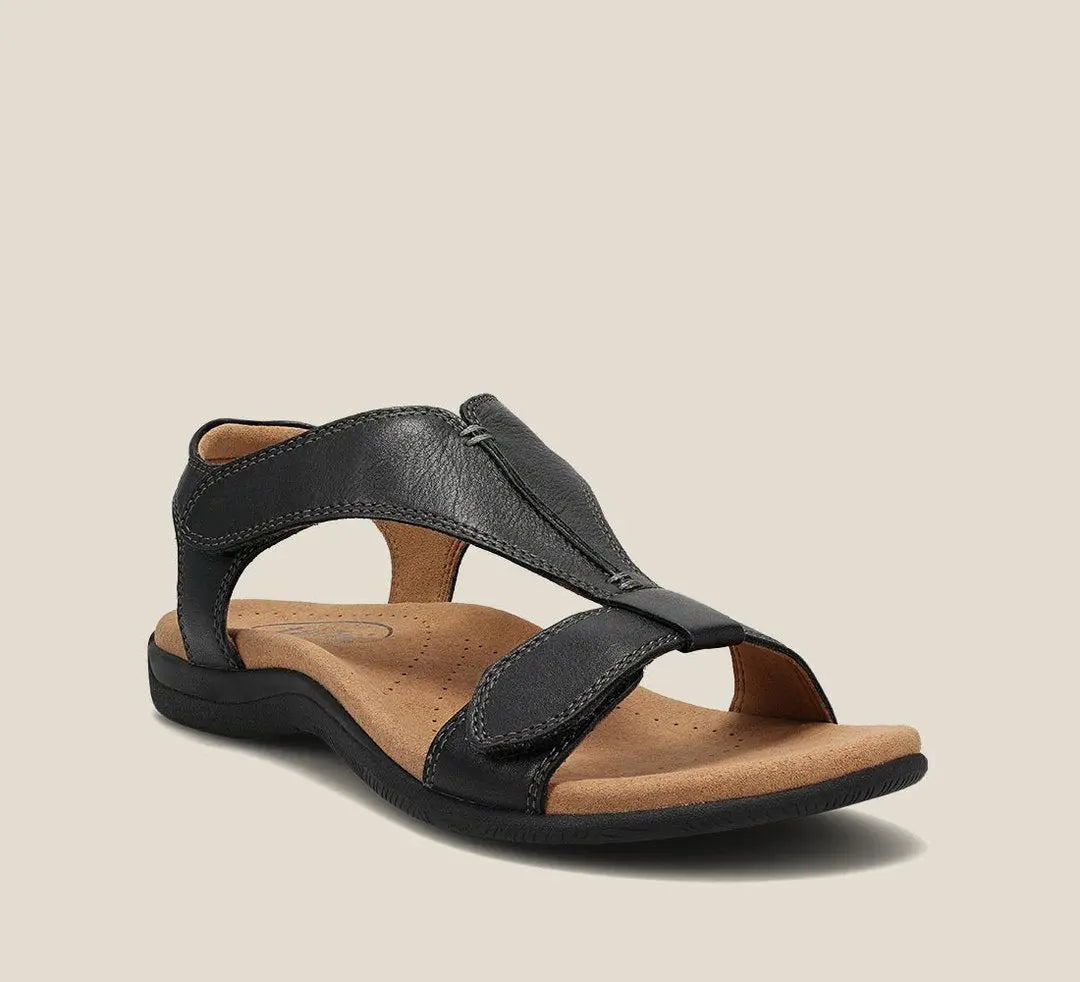 Women's T-Strap Sandals Orthopedic Vegan Leather Comfort - Black