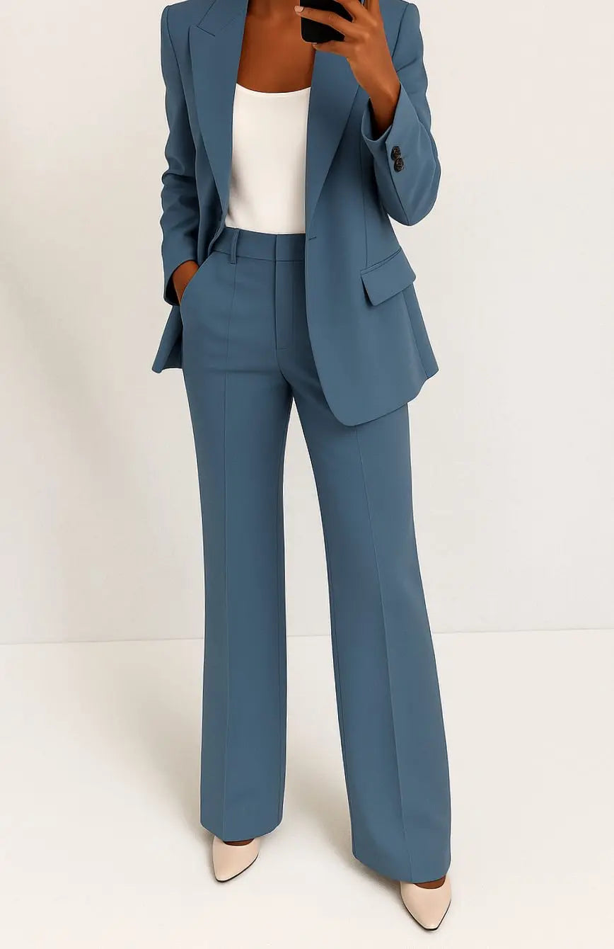 Women's Tailored Blazer Trouser Suit Set Classic Workwear