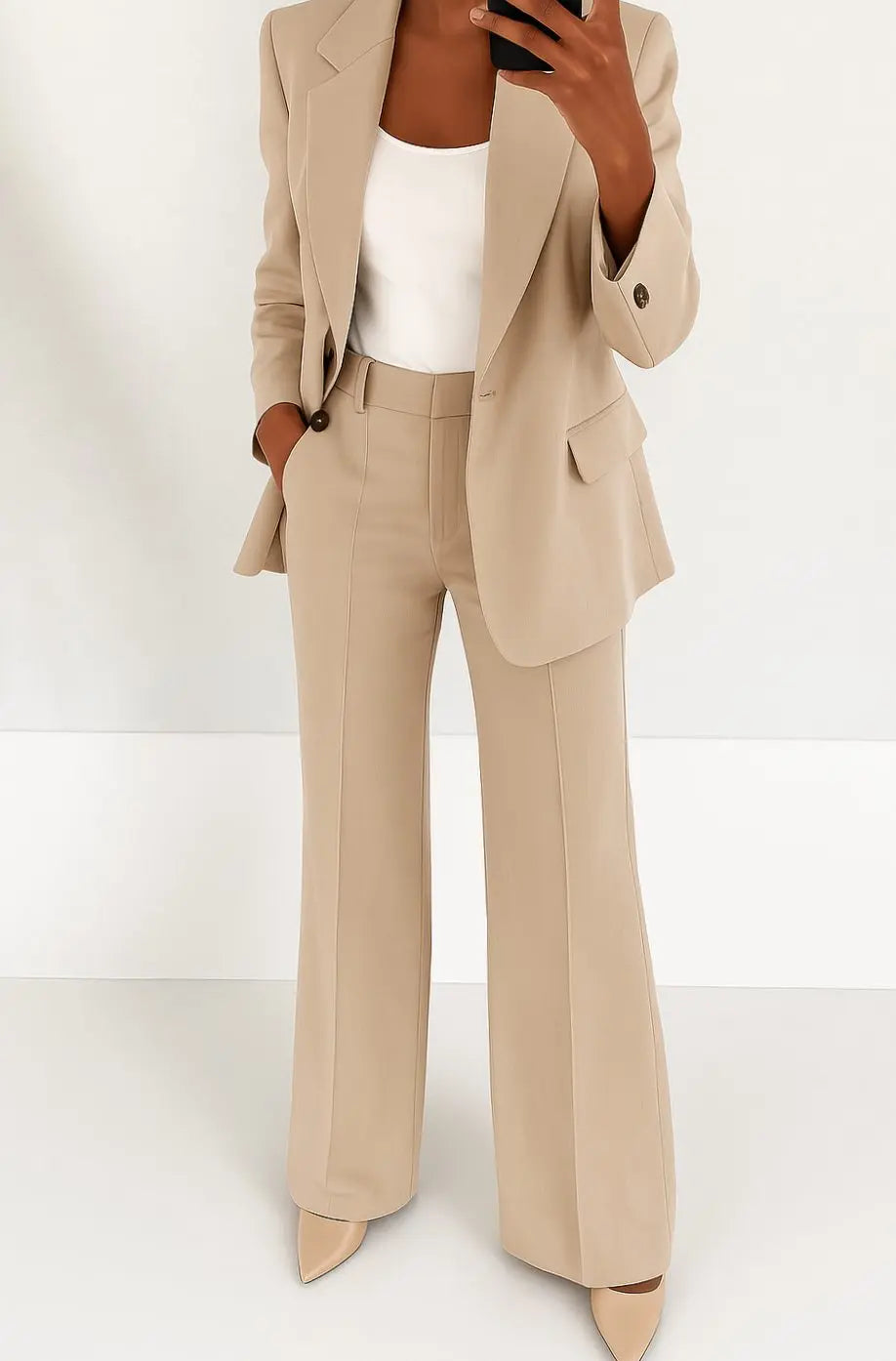 Women's Tailored Blazer Trouser Suit Set Classic Workwear