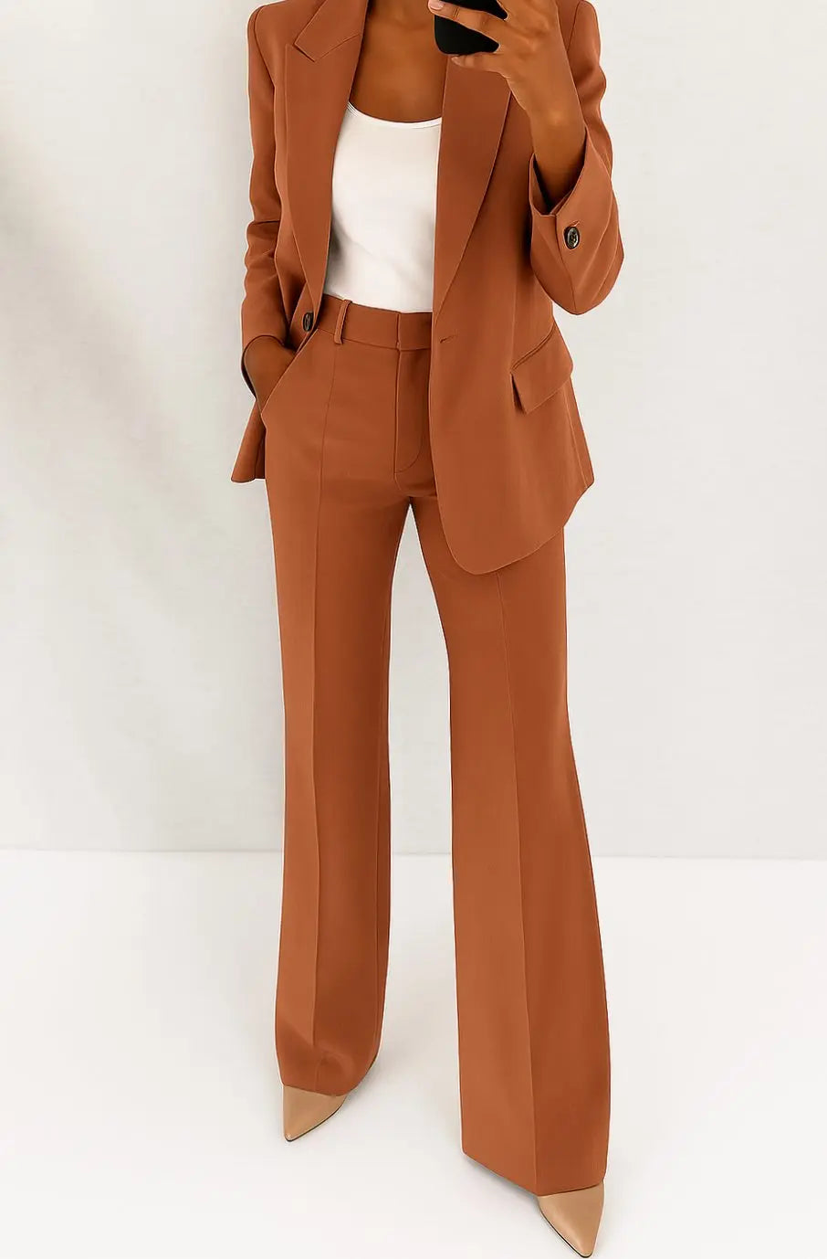 Women's Tailored Blazer Trouser Suit Set Classic Workwear