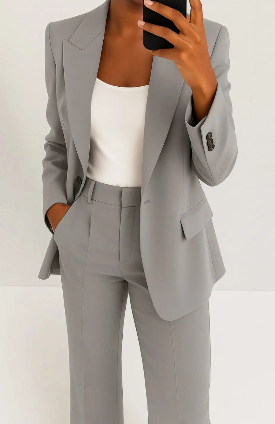 Women's Tailored Blazer Trouser Suit Set Classic Workwear - Grey