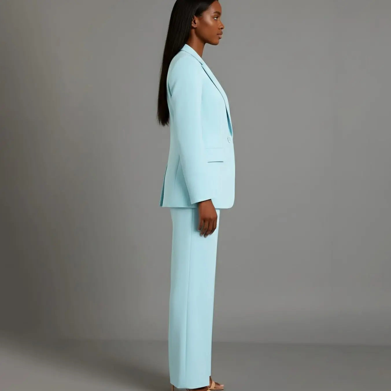 Women's Tailored Single-Button Blazer Trouser Suit Set - Turquoise