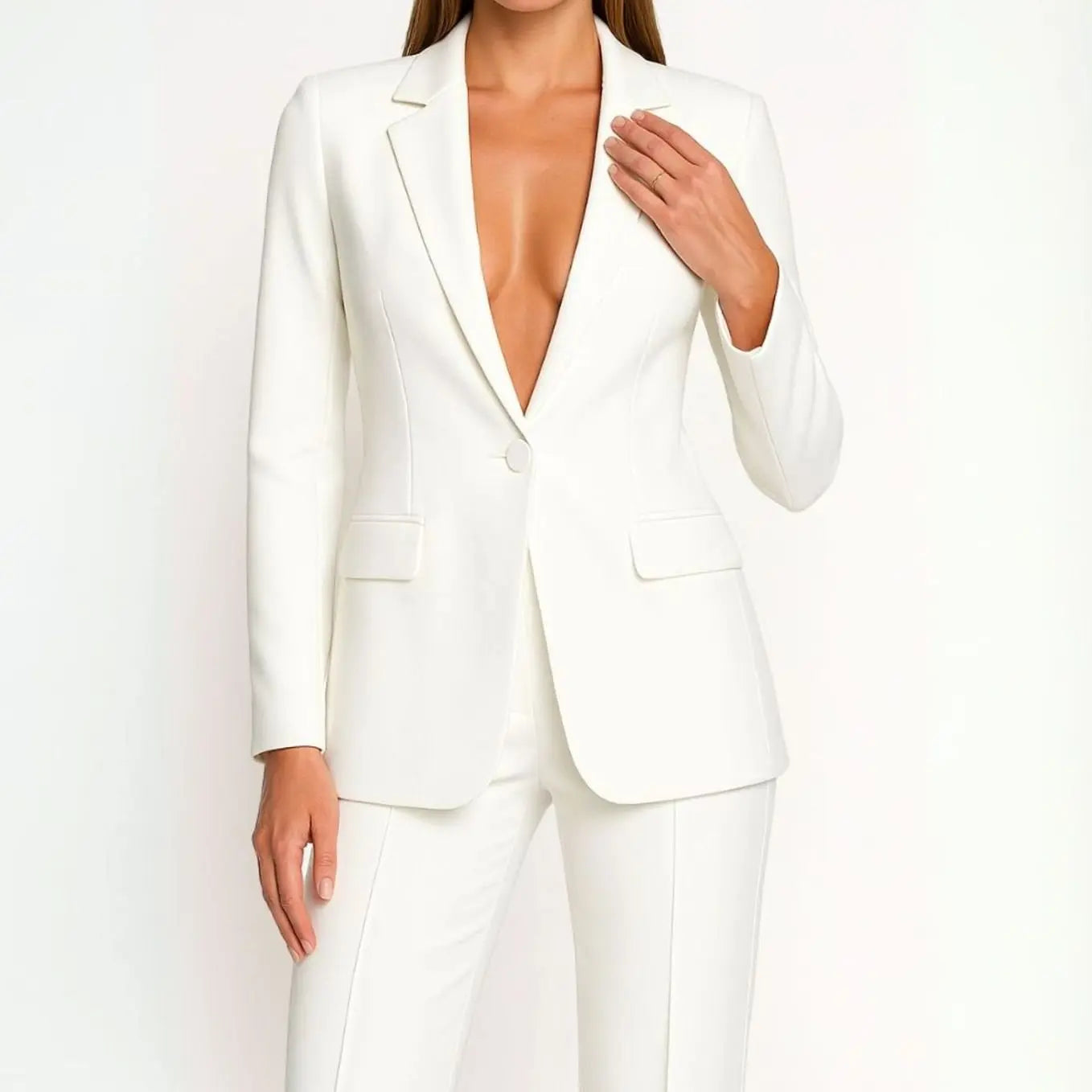 Women's Tailored Wide-Leg Blazer Suit Set - White