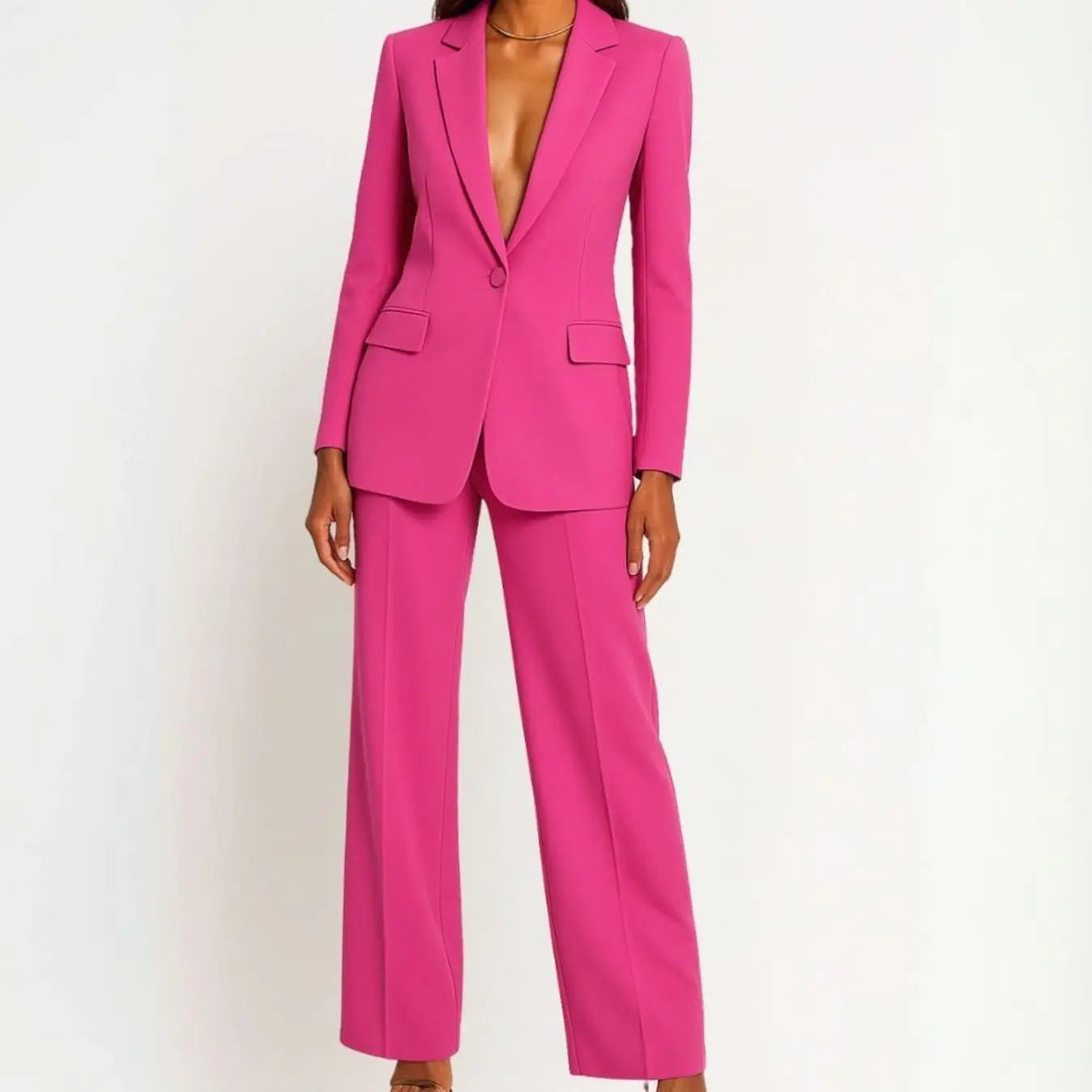 Women's Tailored Wide-Leg Blazer Suit Set - Pink