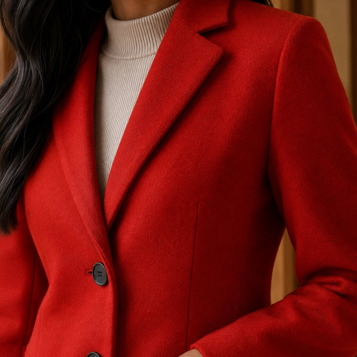 Women's Tailored Wool-Blend Notched-Lapel Button-Front Coat