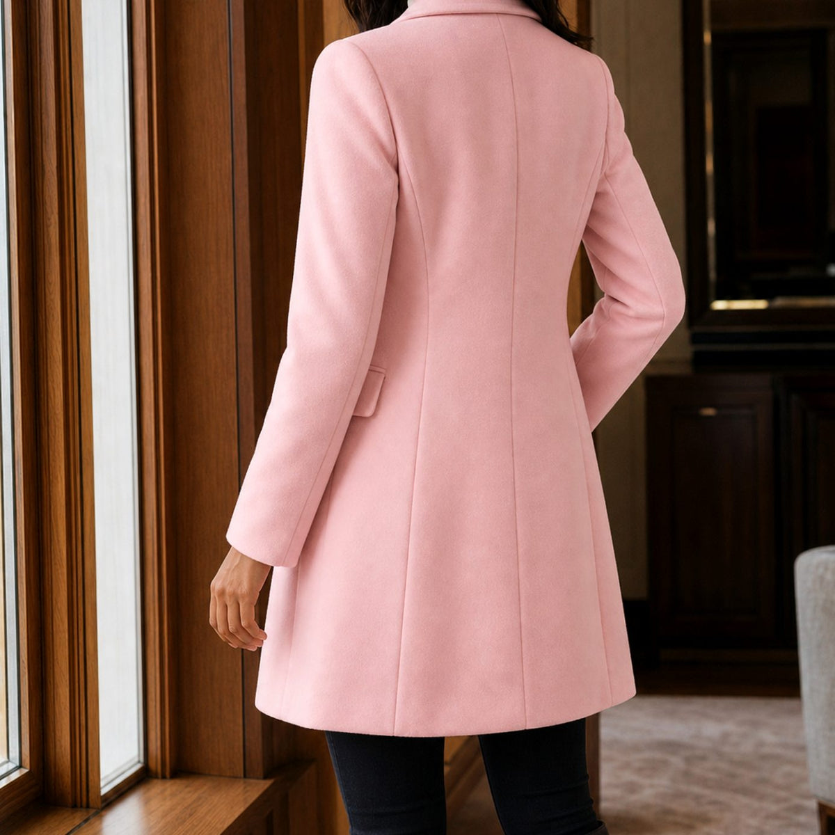 Women's Tailored Wool-Blend Notched-Lapel Button-Front Coat - Light Pink