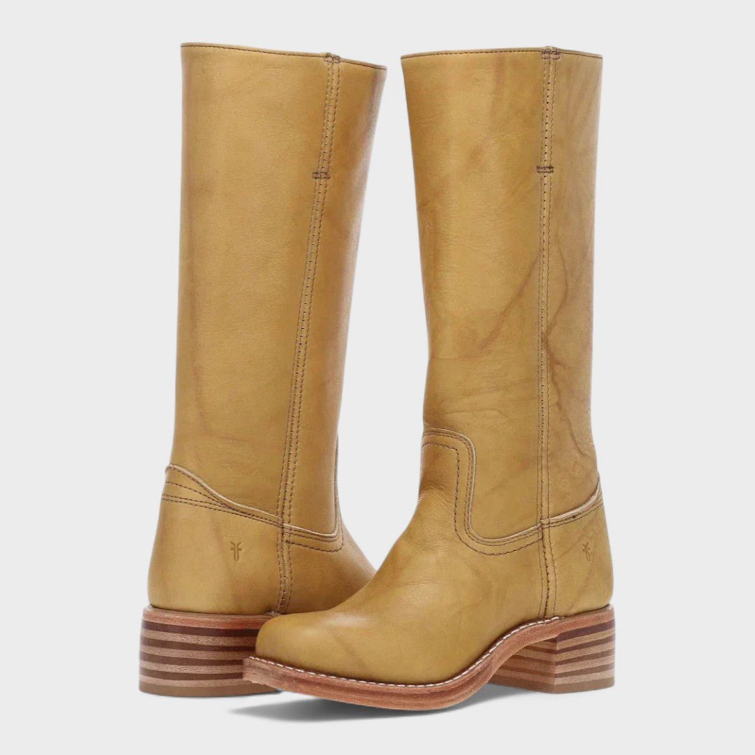 Women's Tall Leather Boots Equestrian Block Heel - Yellow