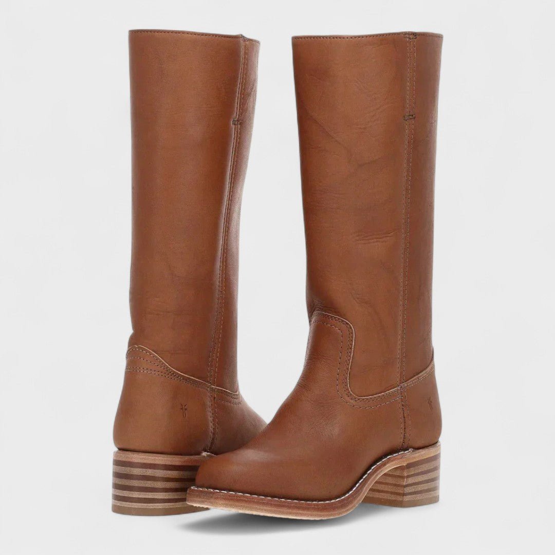 Women's Tall Leather Boots Equestrian Block Heel - Brown