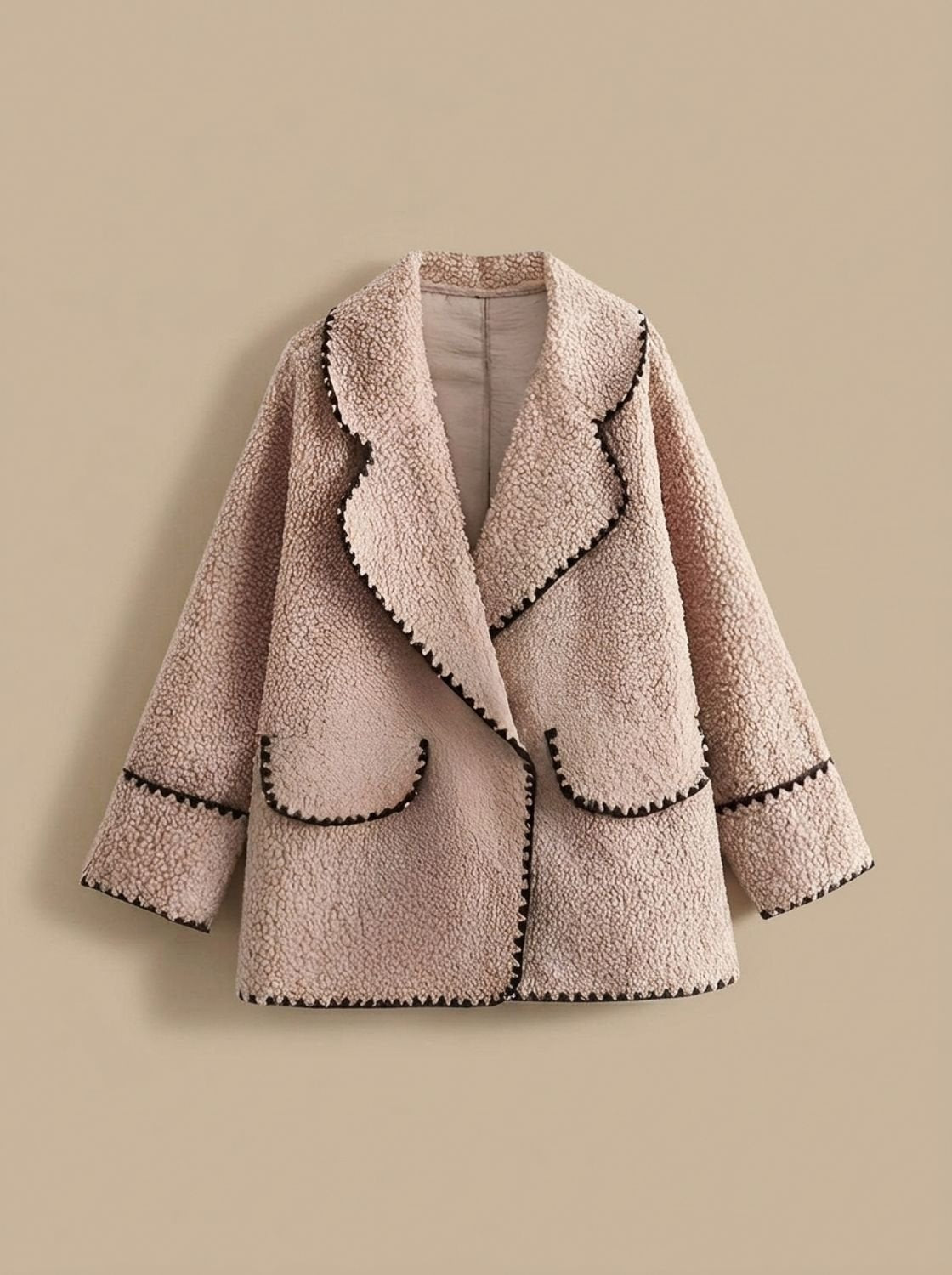 Women's Teddy Faux Fur Bomber Jacket Contrast Trim