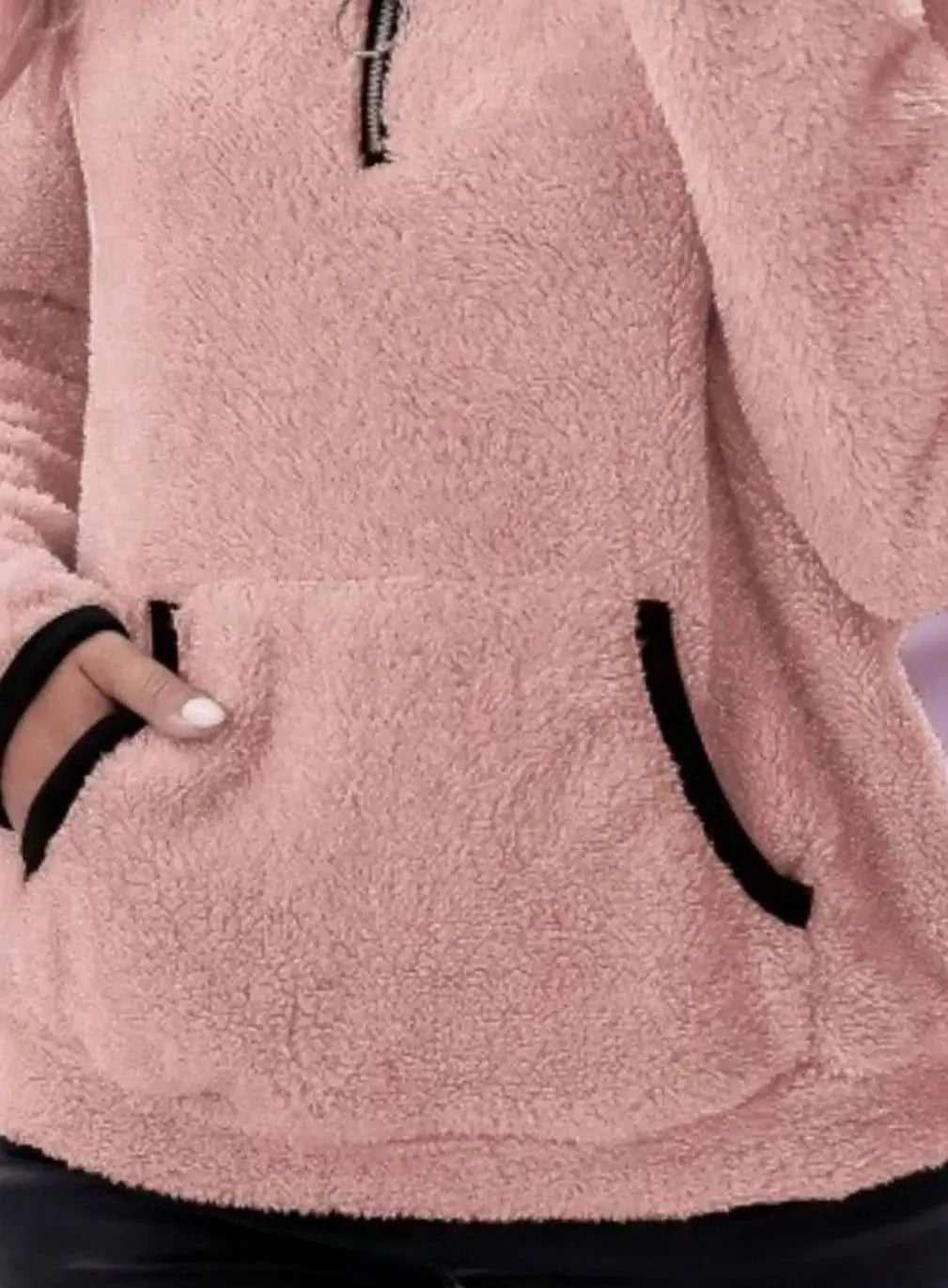 Women's Teddy Fleece Half-Zip Kangaroo Pocket Jumper
