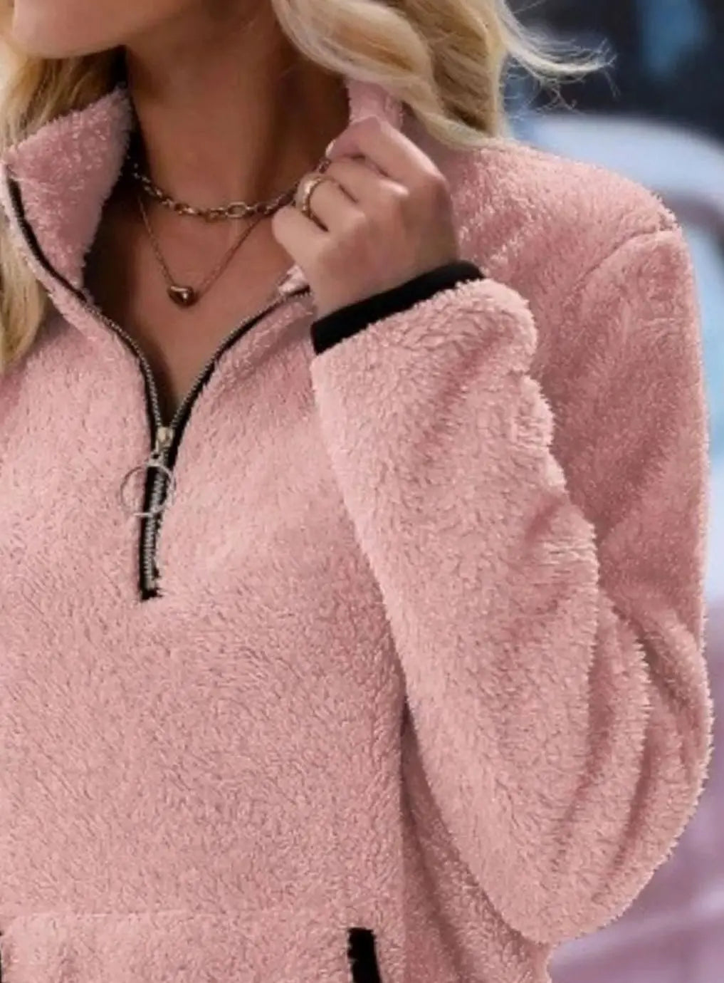 Women's Teddy Fleece Half-Zip Kangaroo Pocket Jumper