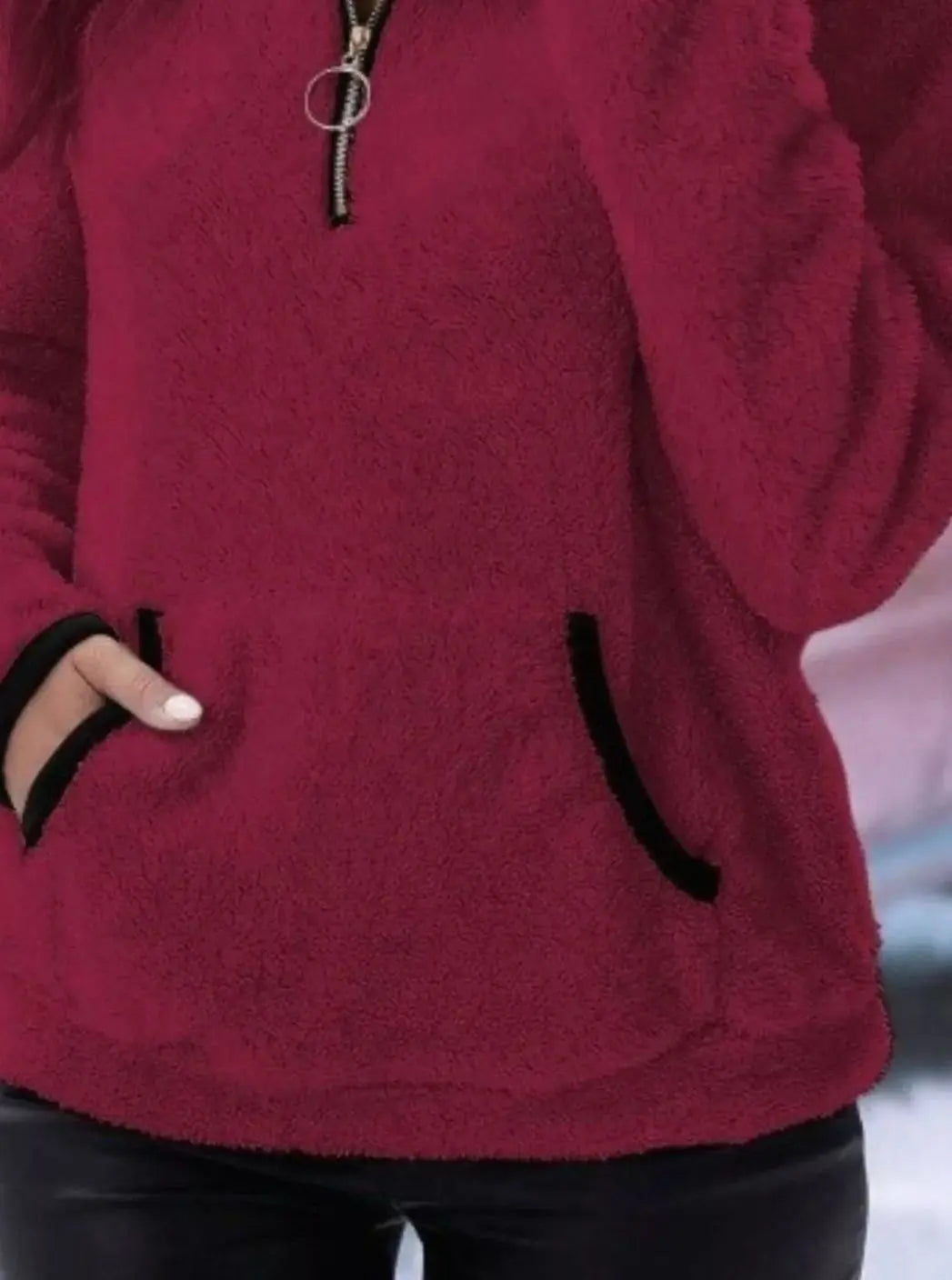 Women's Teddy Fleece Half-Zip Kangaroo Pocket Jumper