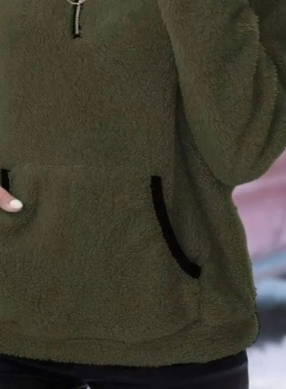 Women's Teddy Fleece Half-Zip Kangaroo Pocket Jumper
