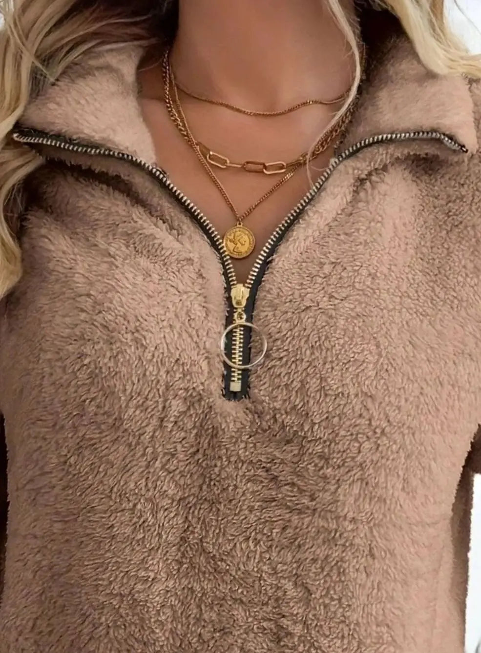 Women's Teddy Fleece Half-Zip Kangaroo Pocket Jumper