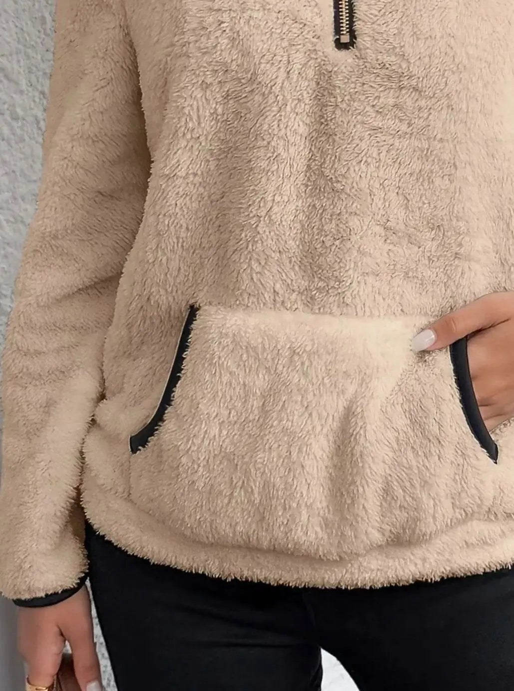 Women's Teddy Fleece Half-Zip Kangaroo Pocket Jumper