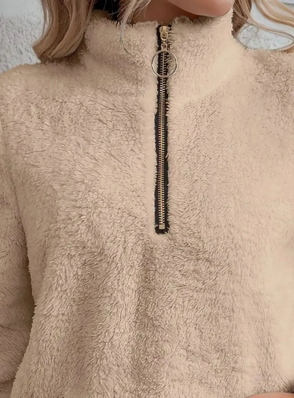 Women's Teddy Fleece Half-Zip Kangaroo Pocket Jumper