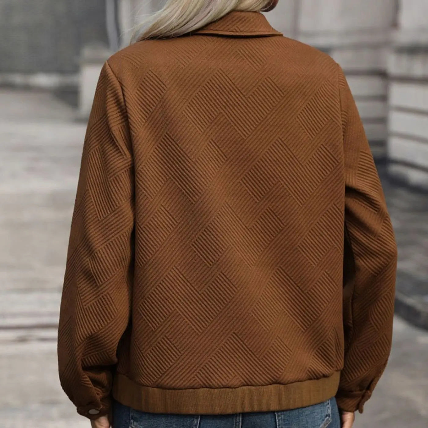 Women's Textured Zip-Up Long-Sleeve Jacket Chest Pockets