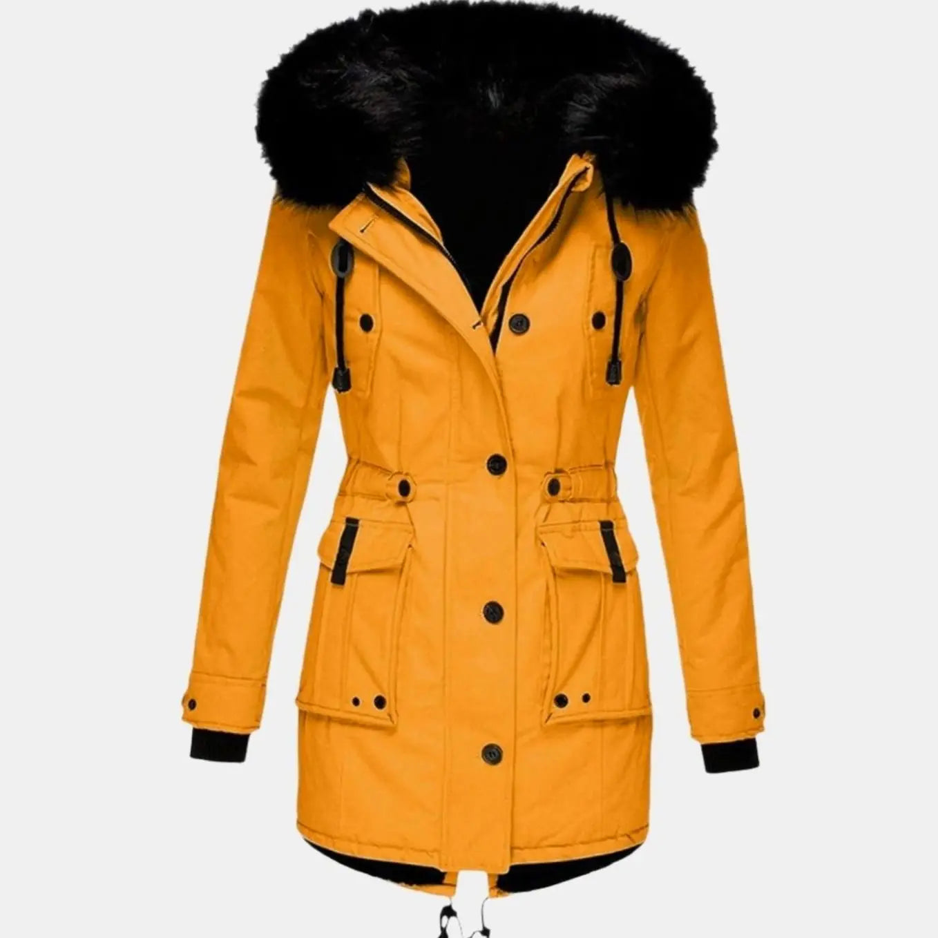 Women's Thick Faux Fur Hooded Insulated Parka Coat - Gold