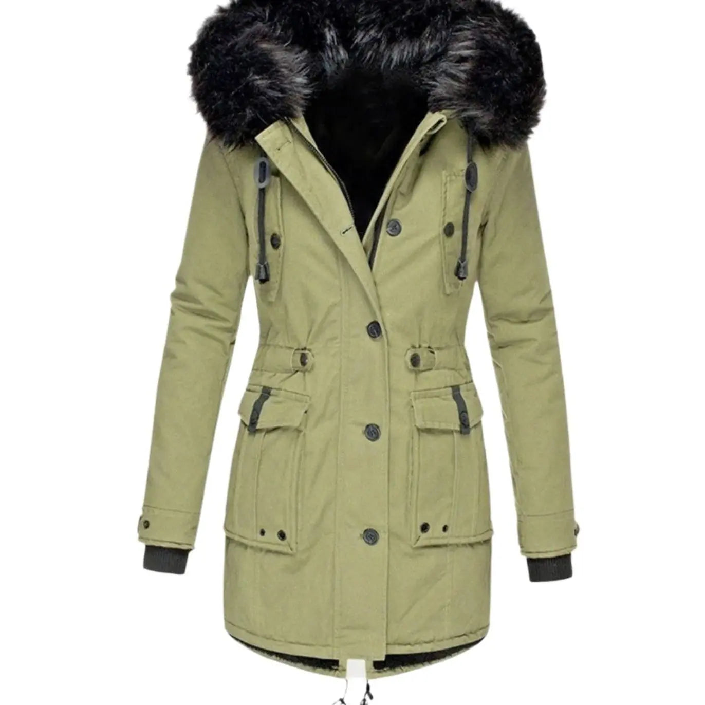 Women's Thick Faux Fur Hooded Insulated Parka Coat - Green