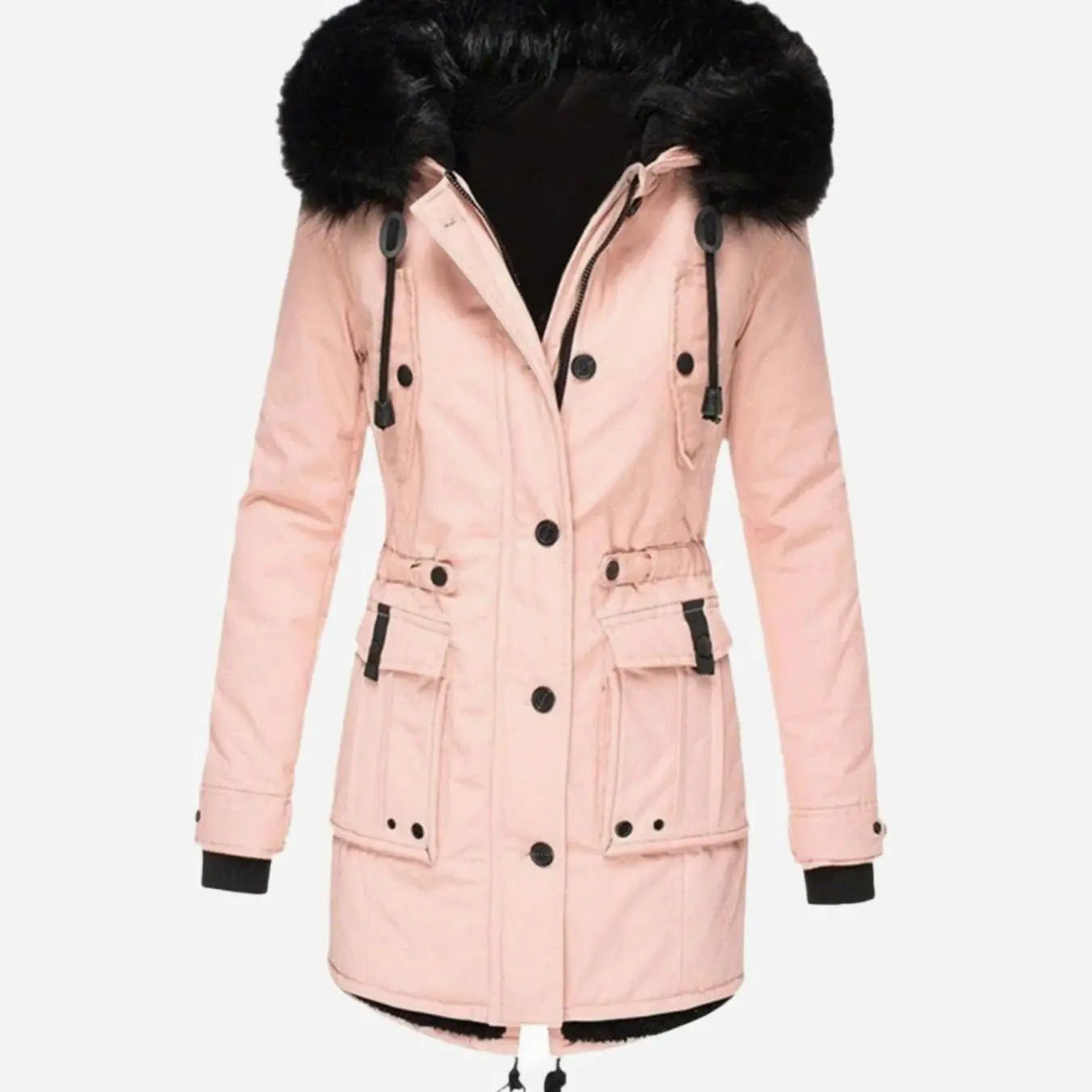 Women's Thick Faux Fur Hooded Insulated Parka Coat - Pink