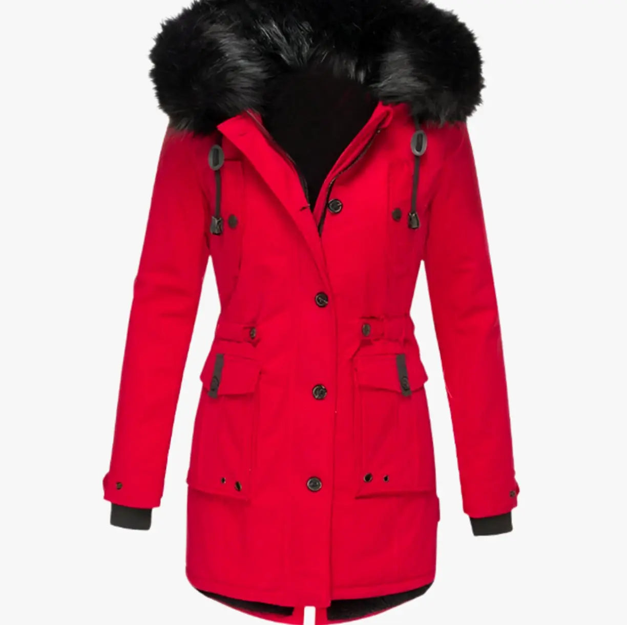 Women's Thick Faux Fur Hooded Insulated Parka Coat - Red