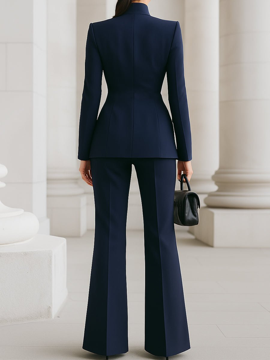 Women's Two-Piece Suit High Collar Blazer Wide-Leg Trousers