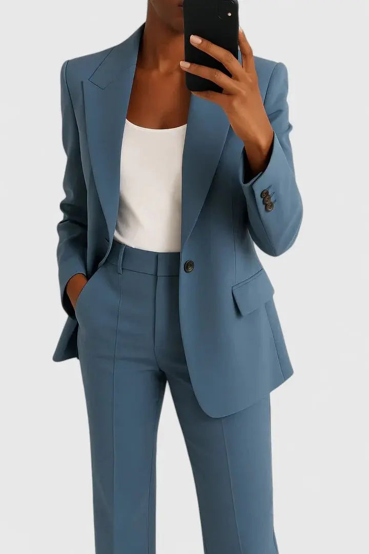 Women's Two Piece Suit Set Tailored Blazer Trousers Office - Blue