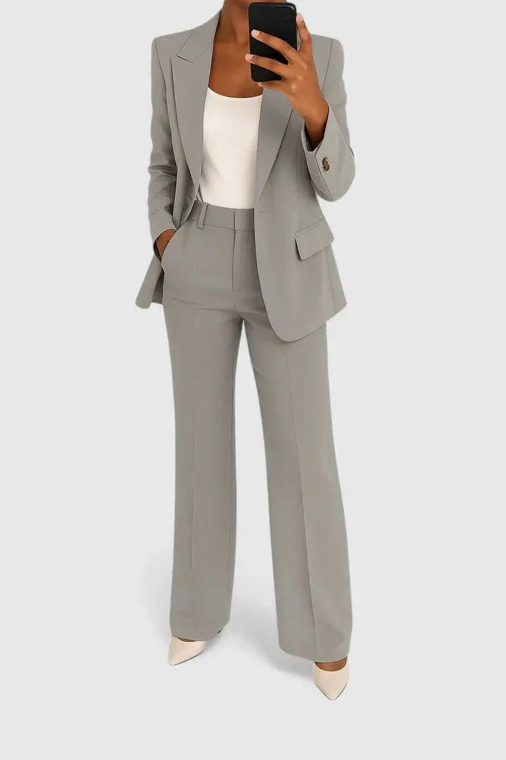 Women's Two Piece Suit Set Tailored Blazer Trousers Office - Gray
