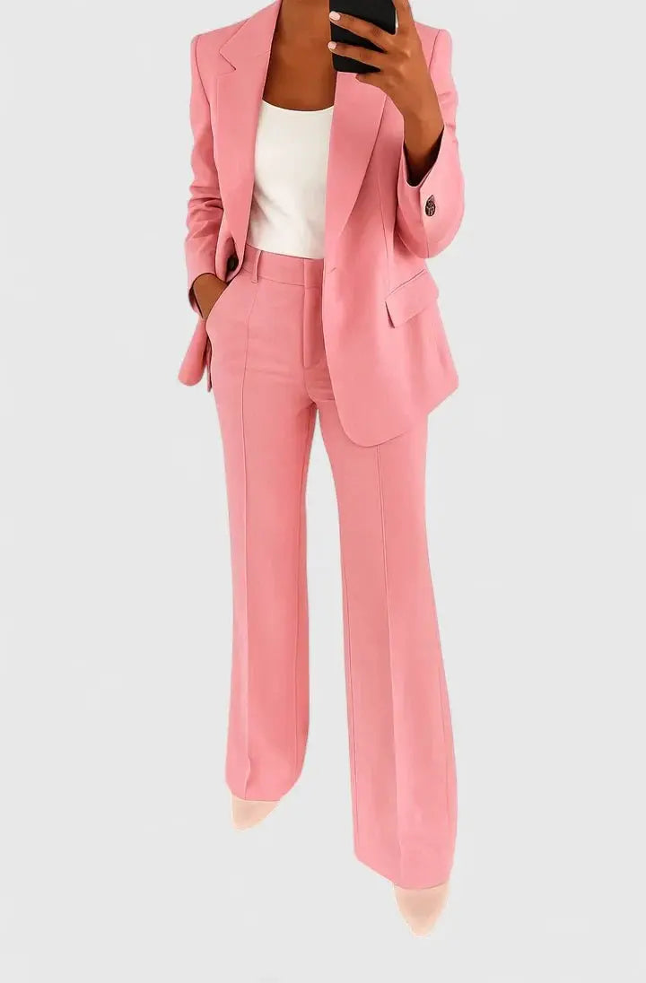Women's Two Piece Suit Set Tailored Blazer Trousers Office - Pink