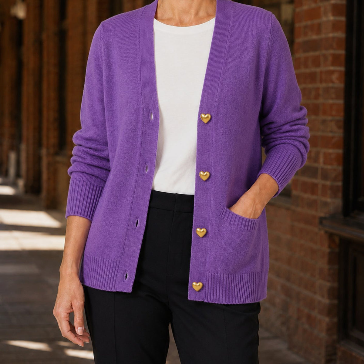 Women's V-Neck Button-Front Knitted Cardigan - Purple