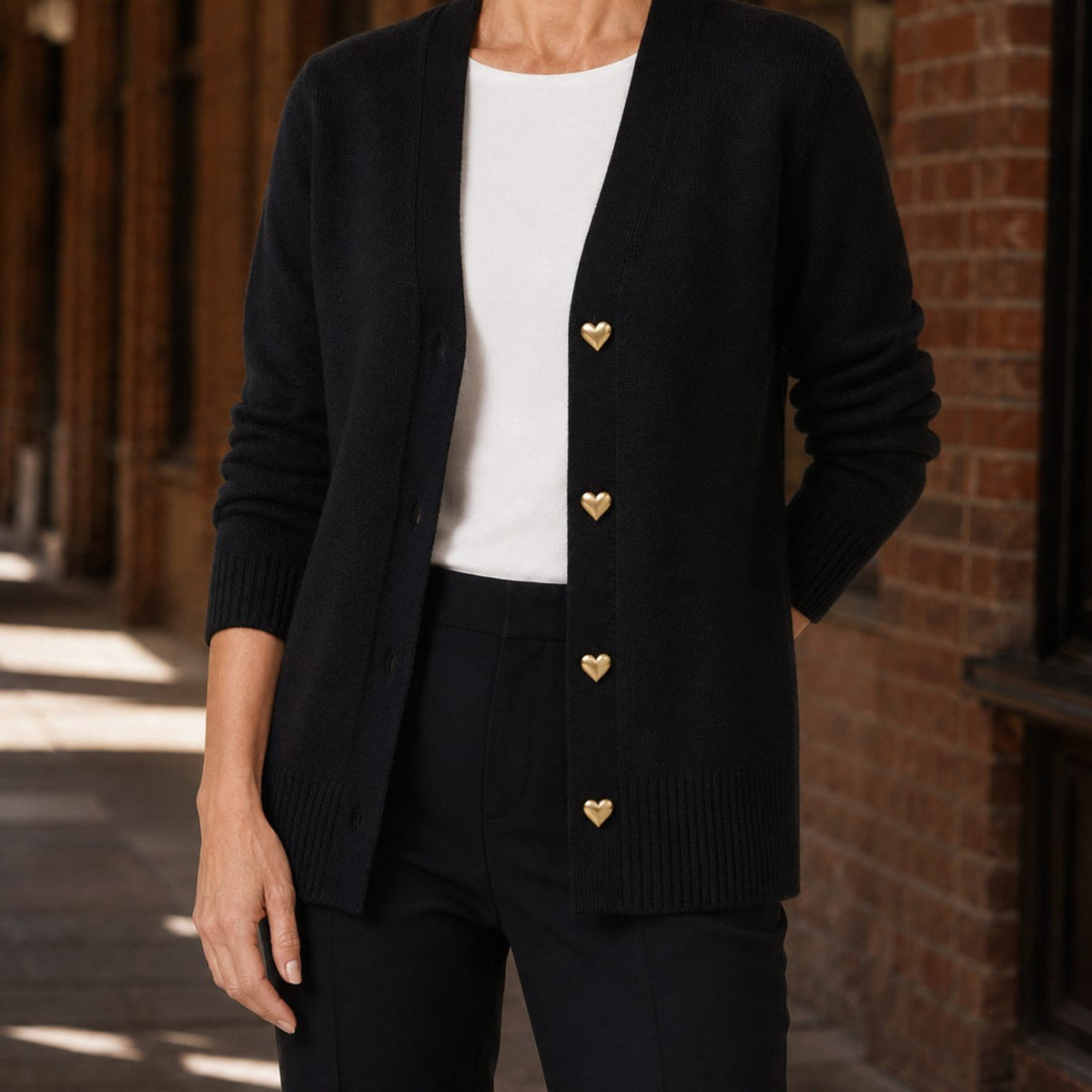 Women's V-Neck Button-Front Knitted Cardigan - Black