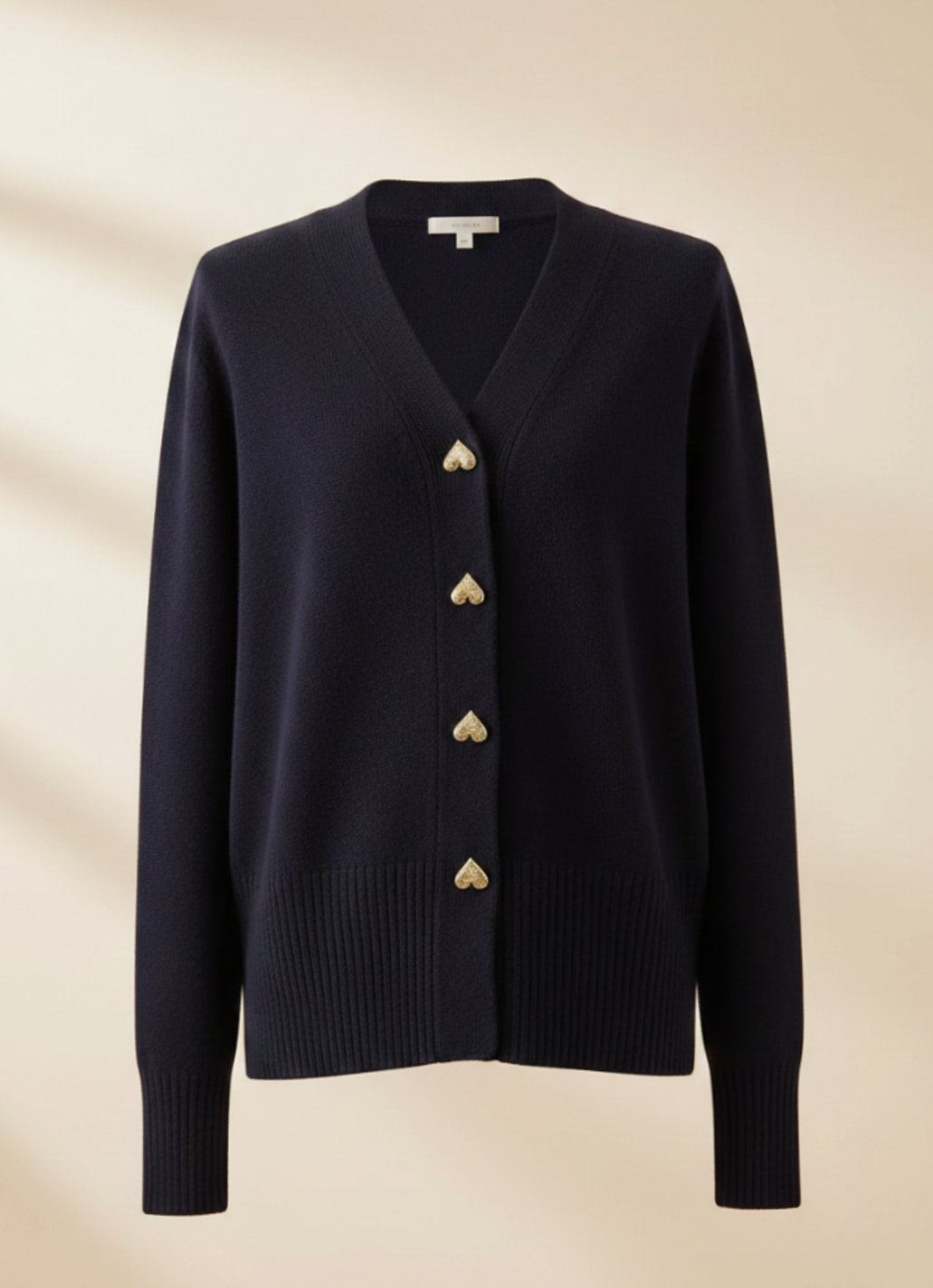 Women's V-Neck Gold Heart-Button Knit Cardigan